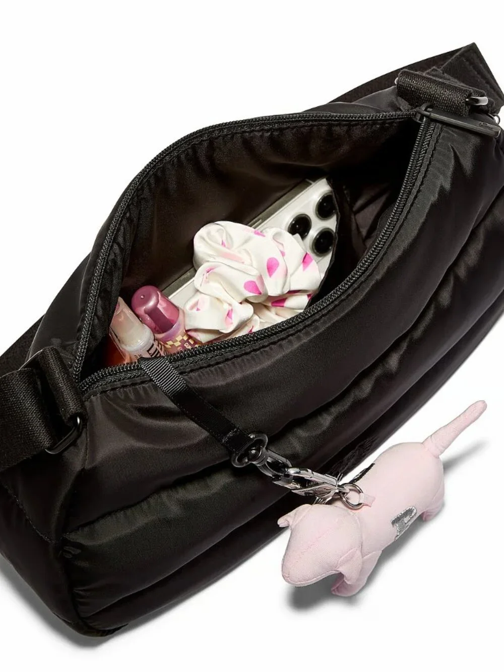 PINK Quilted Puﬀer BLACK Mini Hobo Bag - NWT